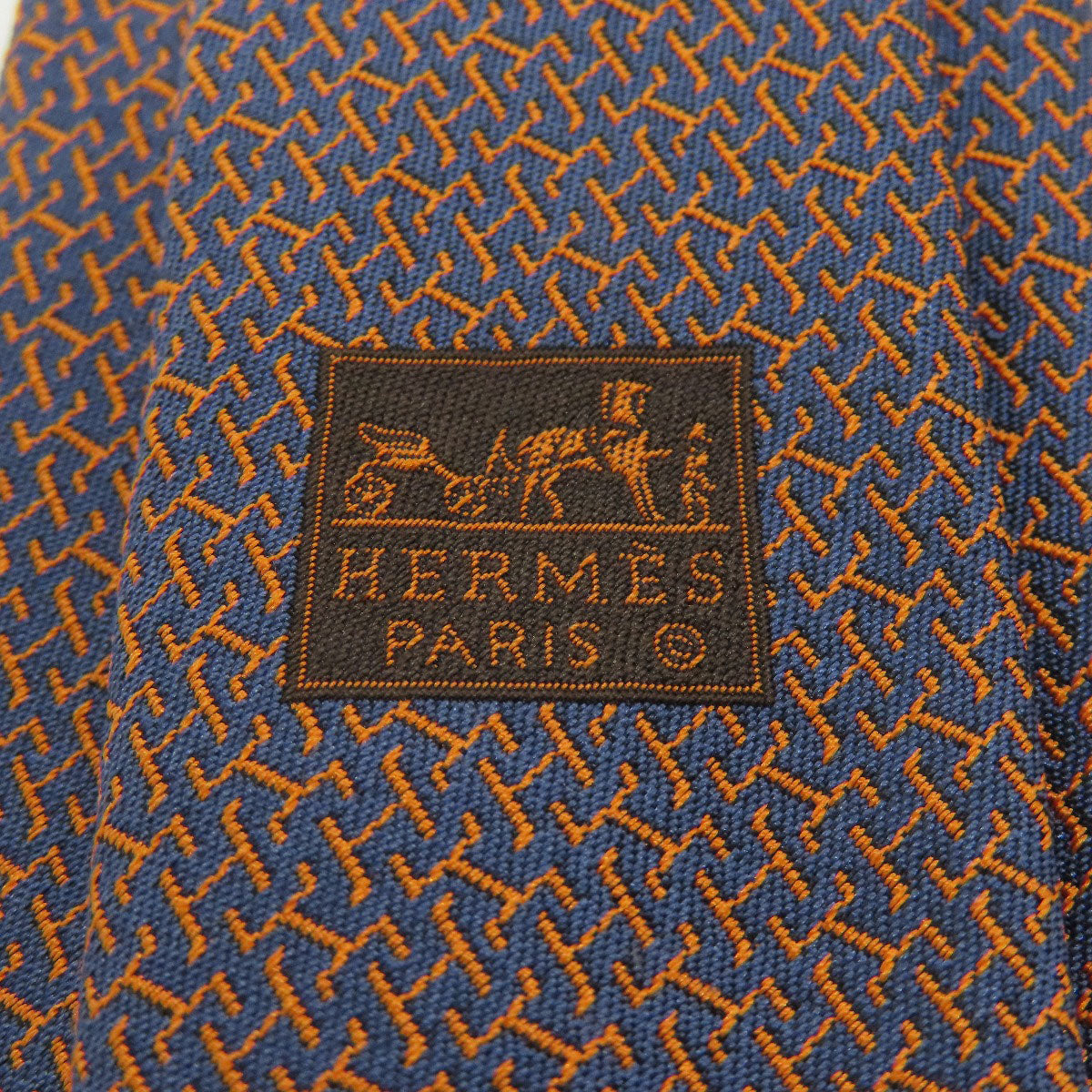 HERMES tie silk Navy Overall handle