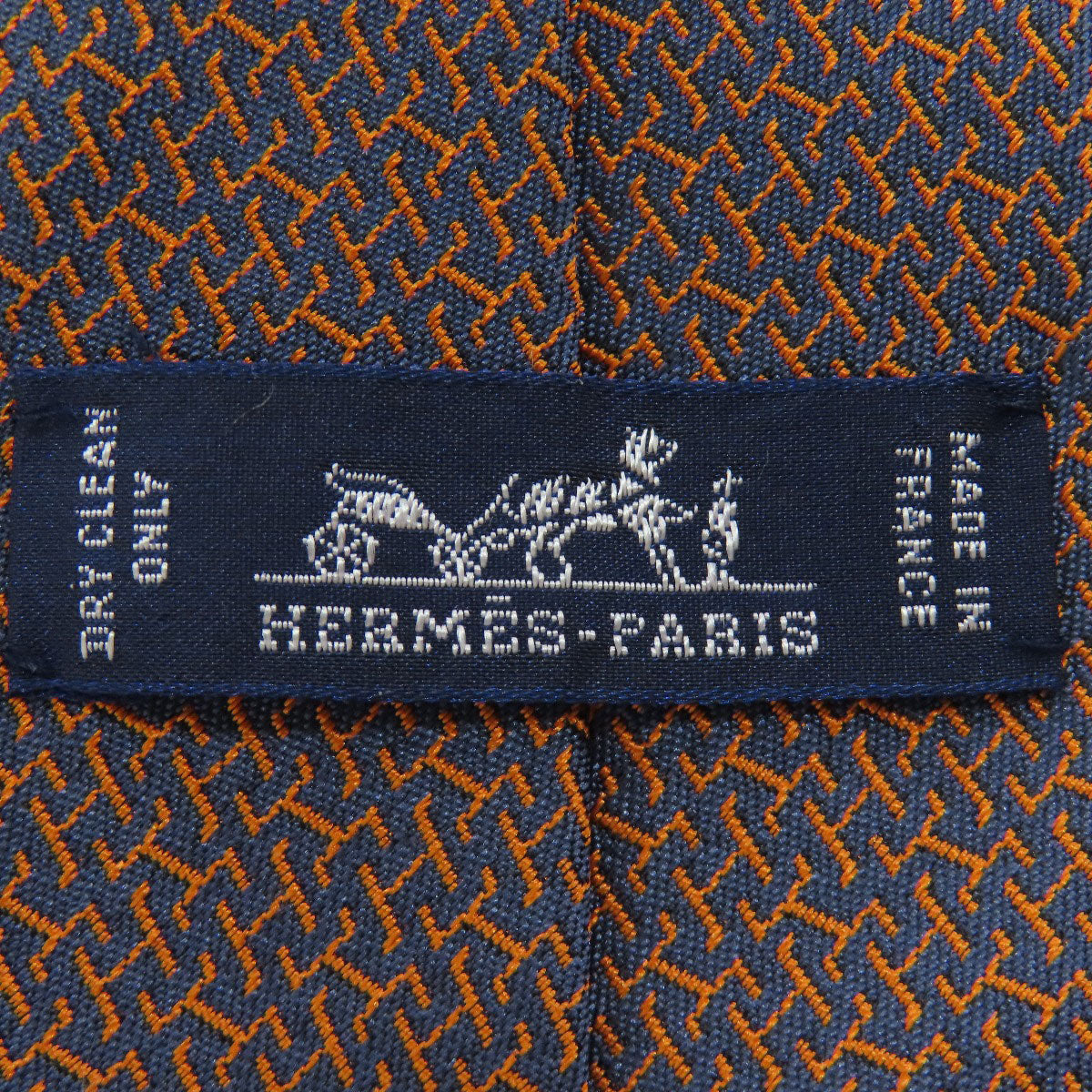 HERMES tie silk Navy Overall handle
