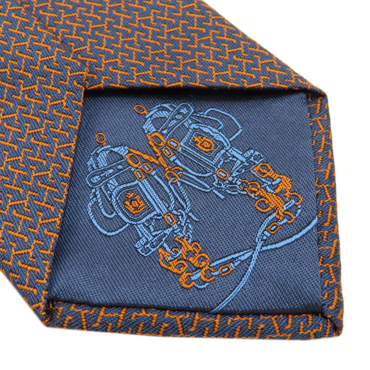 HERMES tie silk Navy Overall handle