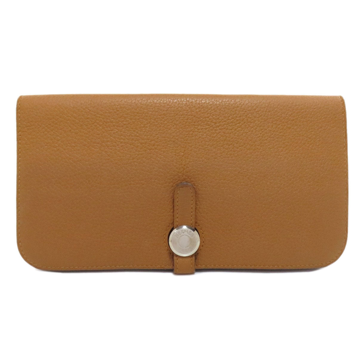 HERMES Long Wallet Purse Taurillon Clemence Brown Dogon Long SilverMetal