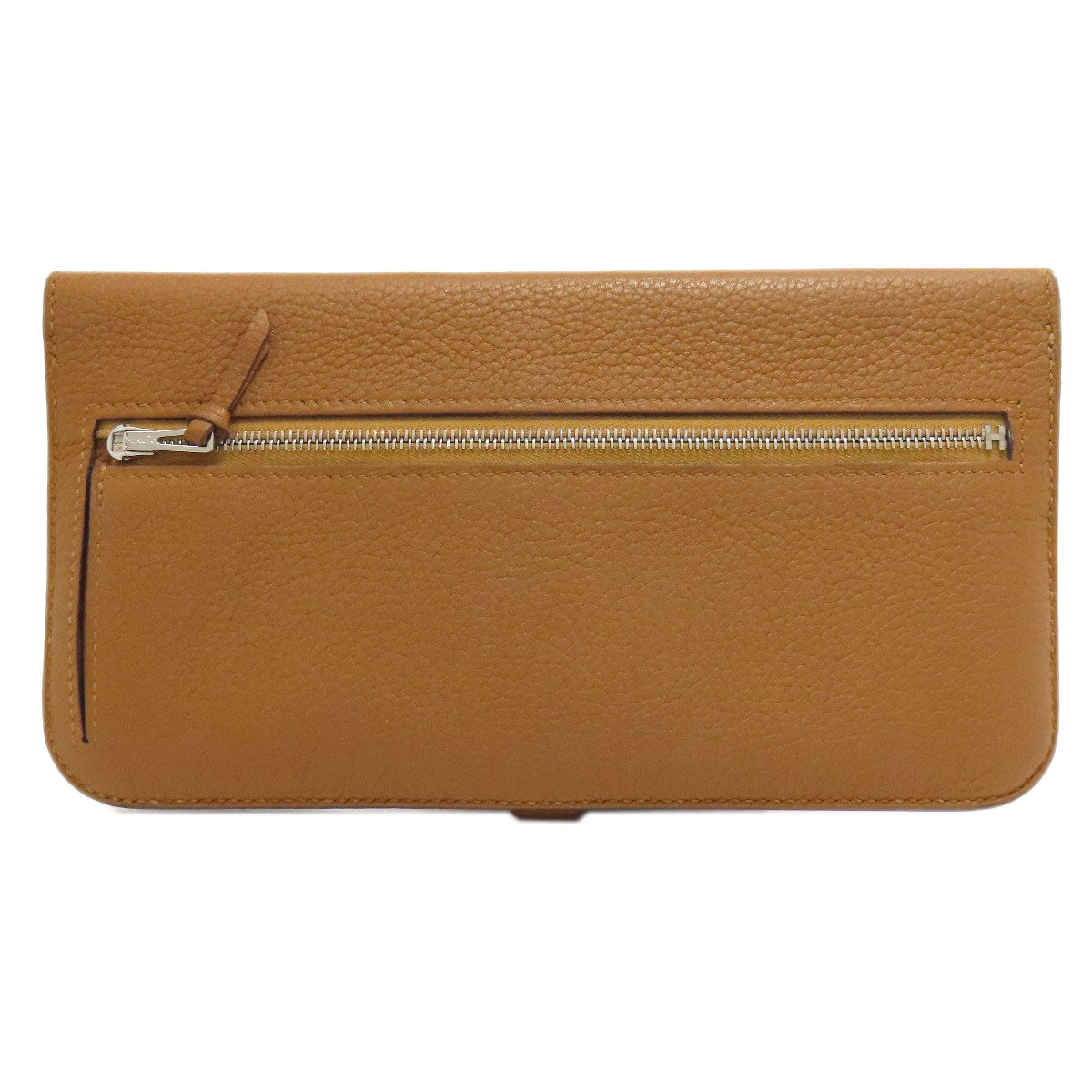 HERMES Long Wallet Purse Taurillon Clemence Brown Dogon Long SilverMetal