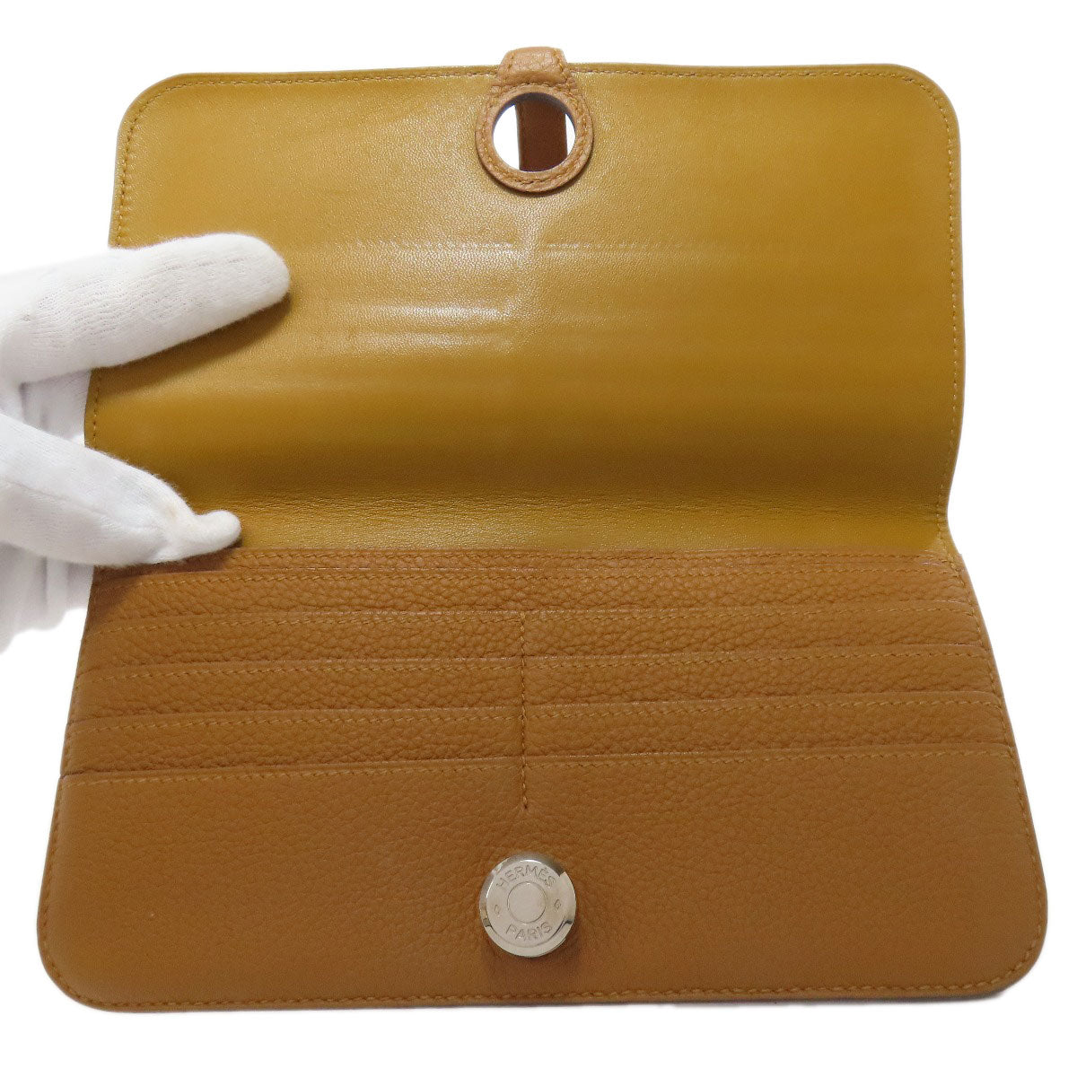 HERMES Long Wallet Purse Taurillon Clemence Brown Dogon Long SilverMetal