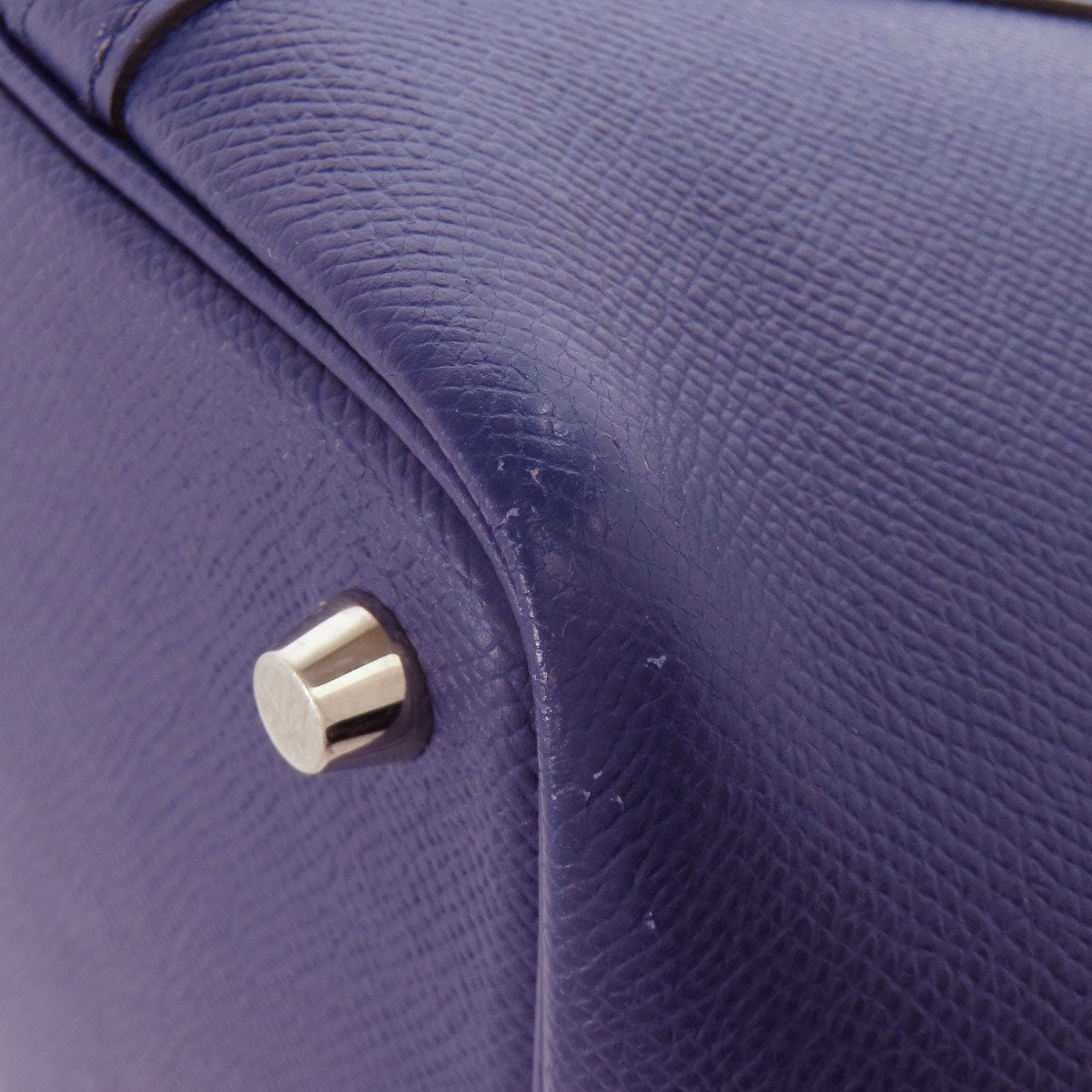 HERMES Handbag Epsom Navy Picotin Lock PM Blue Ankle Trace Silver Metal Women Used