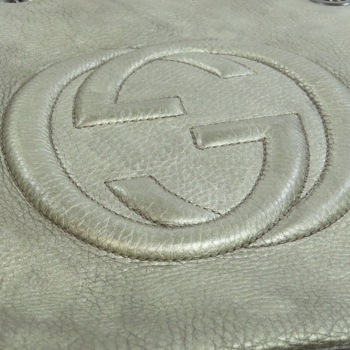 GUCCI Tote Bag 308982 leather Silver Soho Interlocking G Women Used