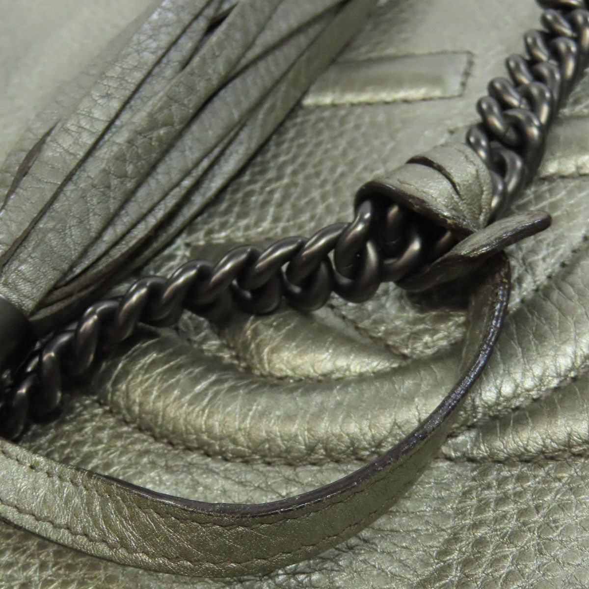 GUCCI Tote Bag 308982 leather Silver Soho Interlocking G Women Used