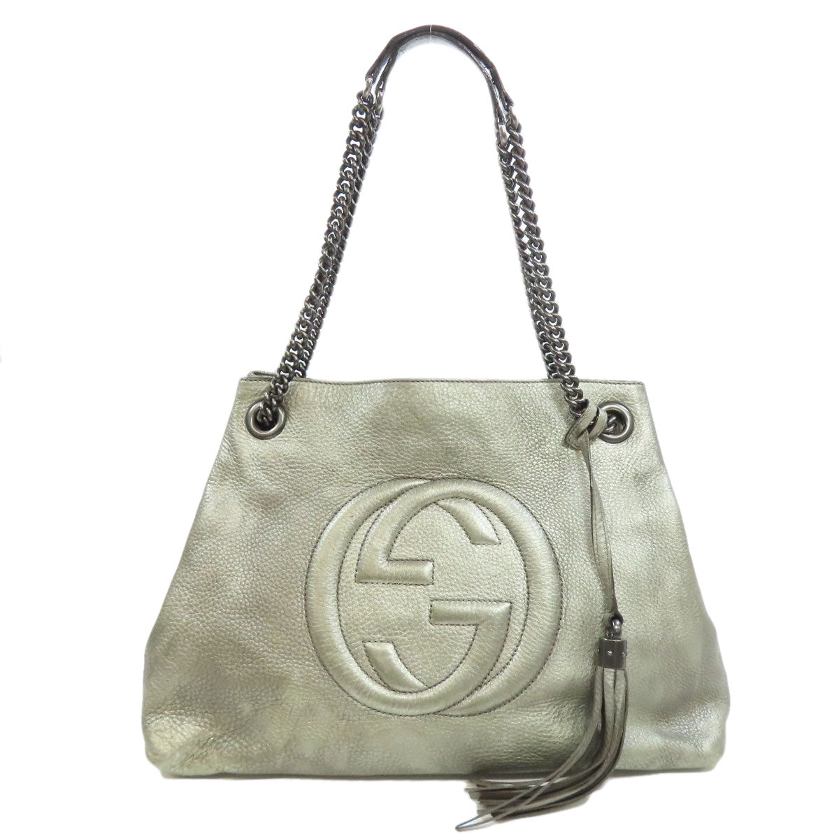GUCCI Tote Bag 308982 leather Silver Soho Interlocking G Women Used