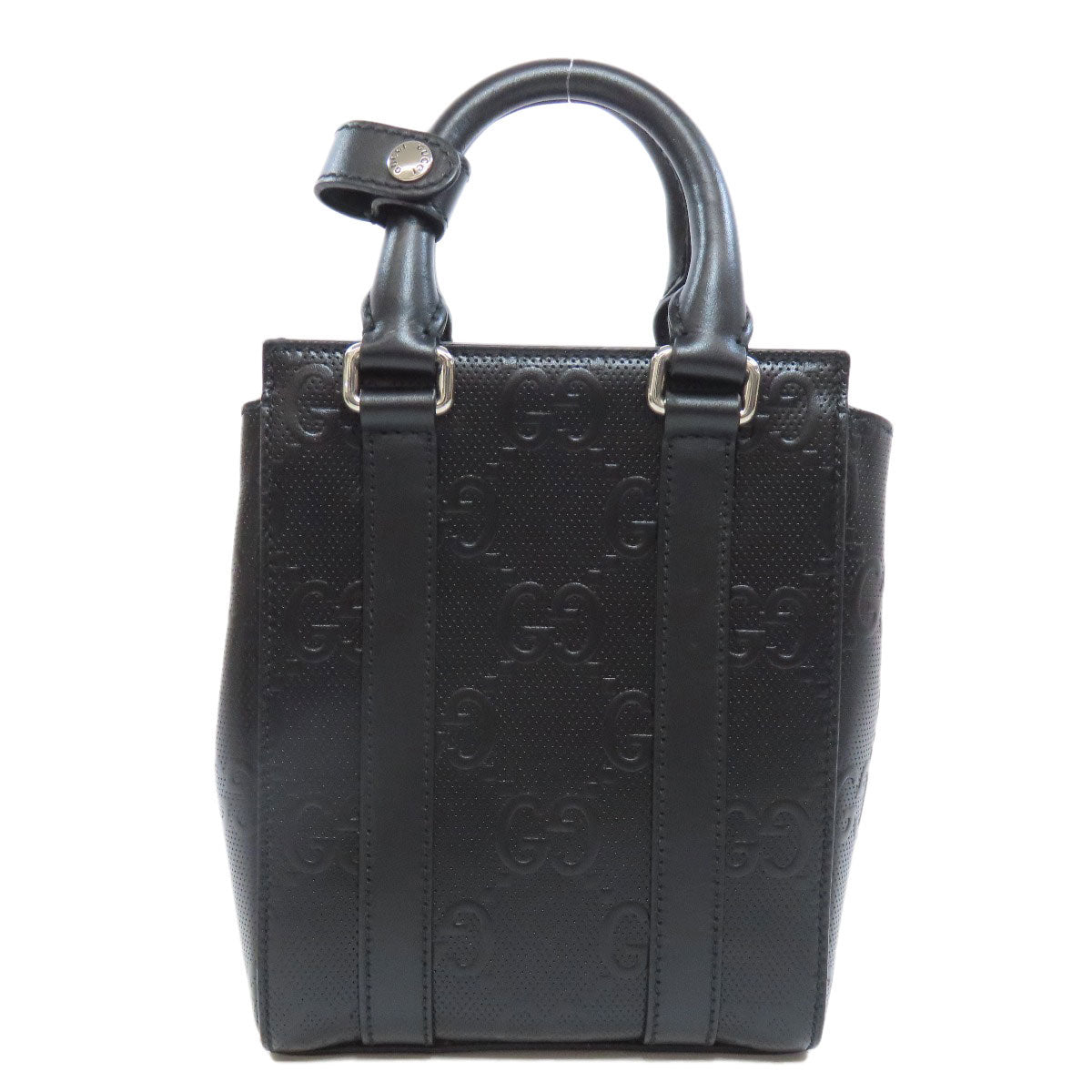 GUCCI Handbag 696010 Calfskin black GG embossed 2WAY Women Used