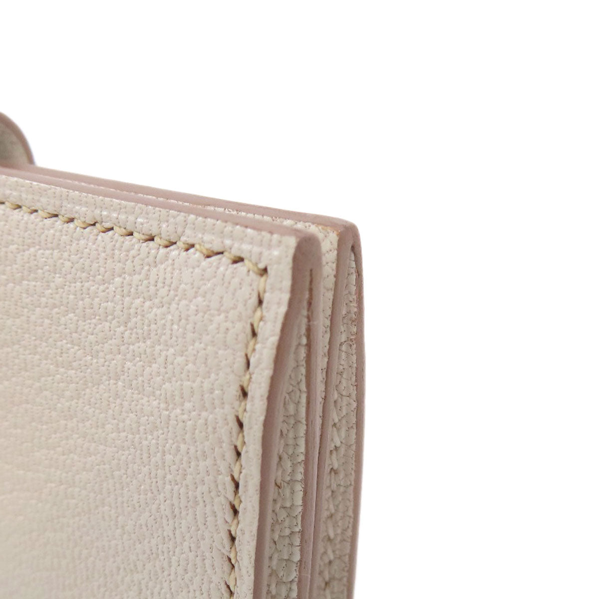 HERMES Card Case leather white Bearn Gold Metal