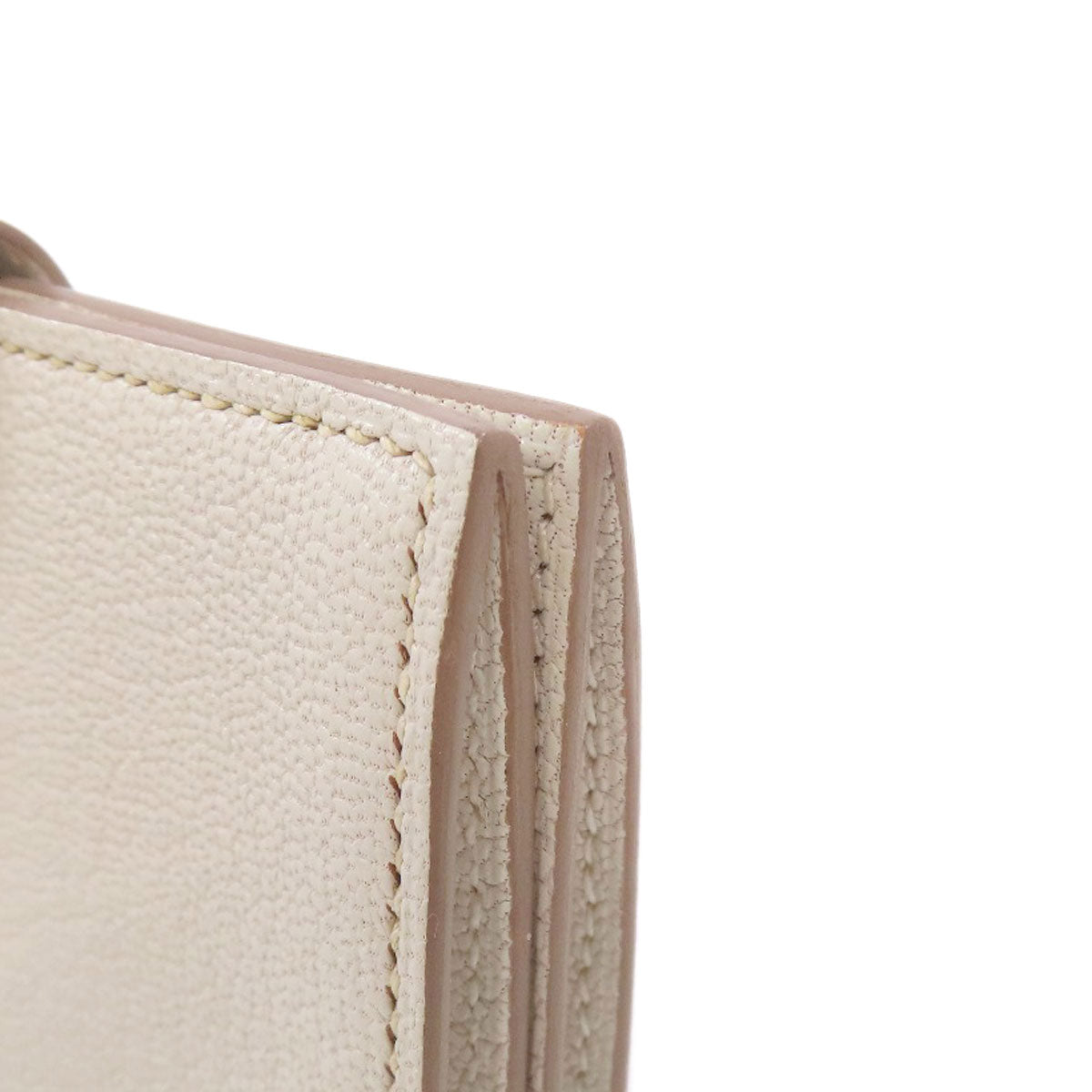 HERMES Card Case leather white Bearn Gold Metal