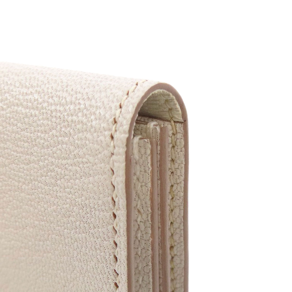 HERMES Card Case leather white Bearn Gold Metal