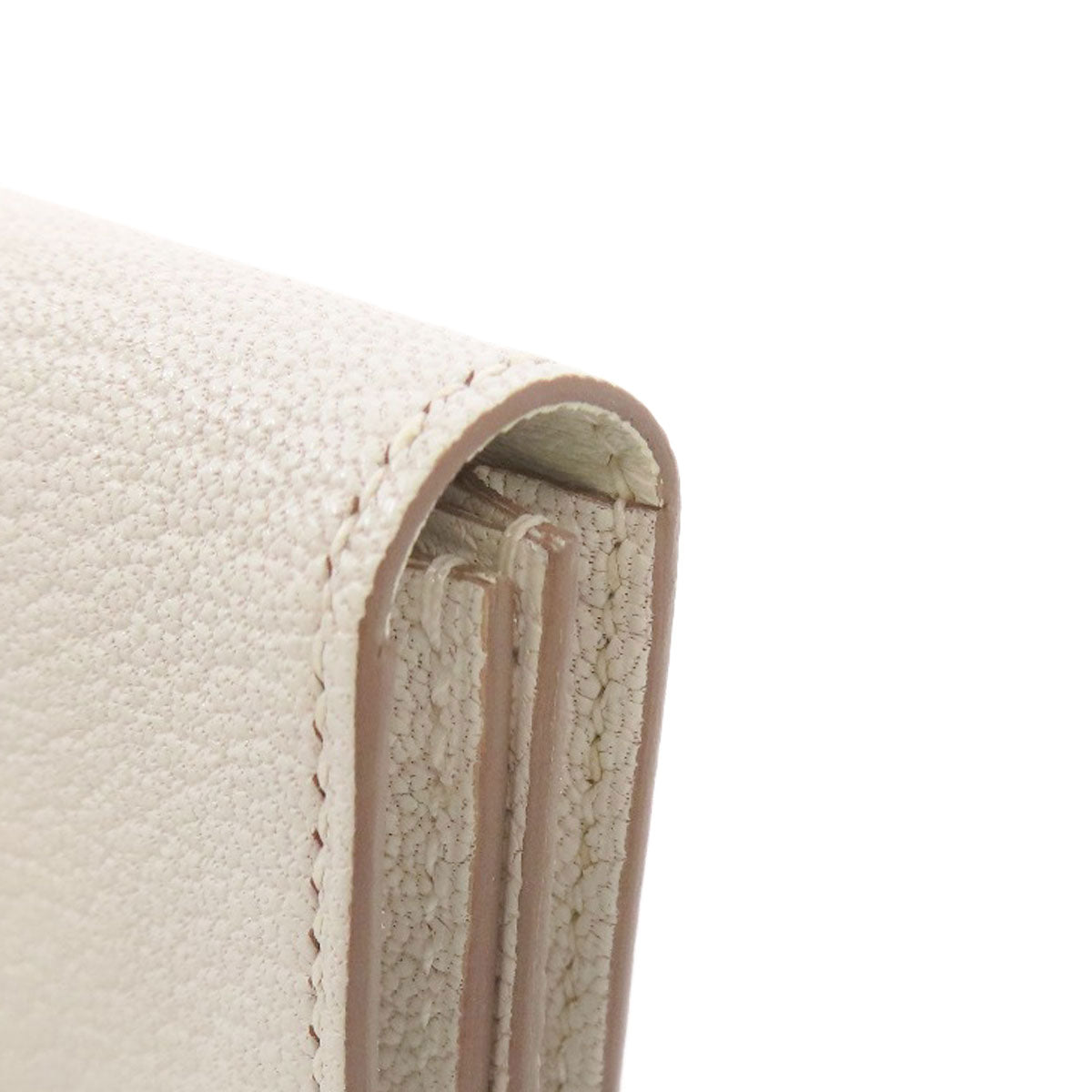 HERMES Card Case leather white Bearn Gold Metal