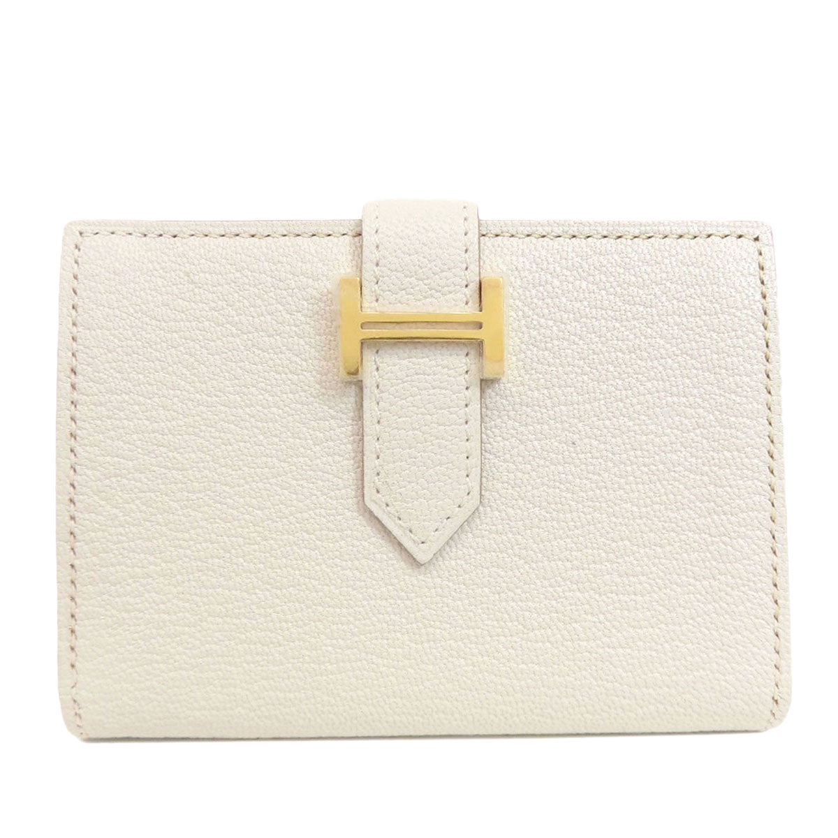 HERMES Card Case leather white Bearn Gold Metal