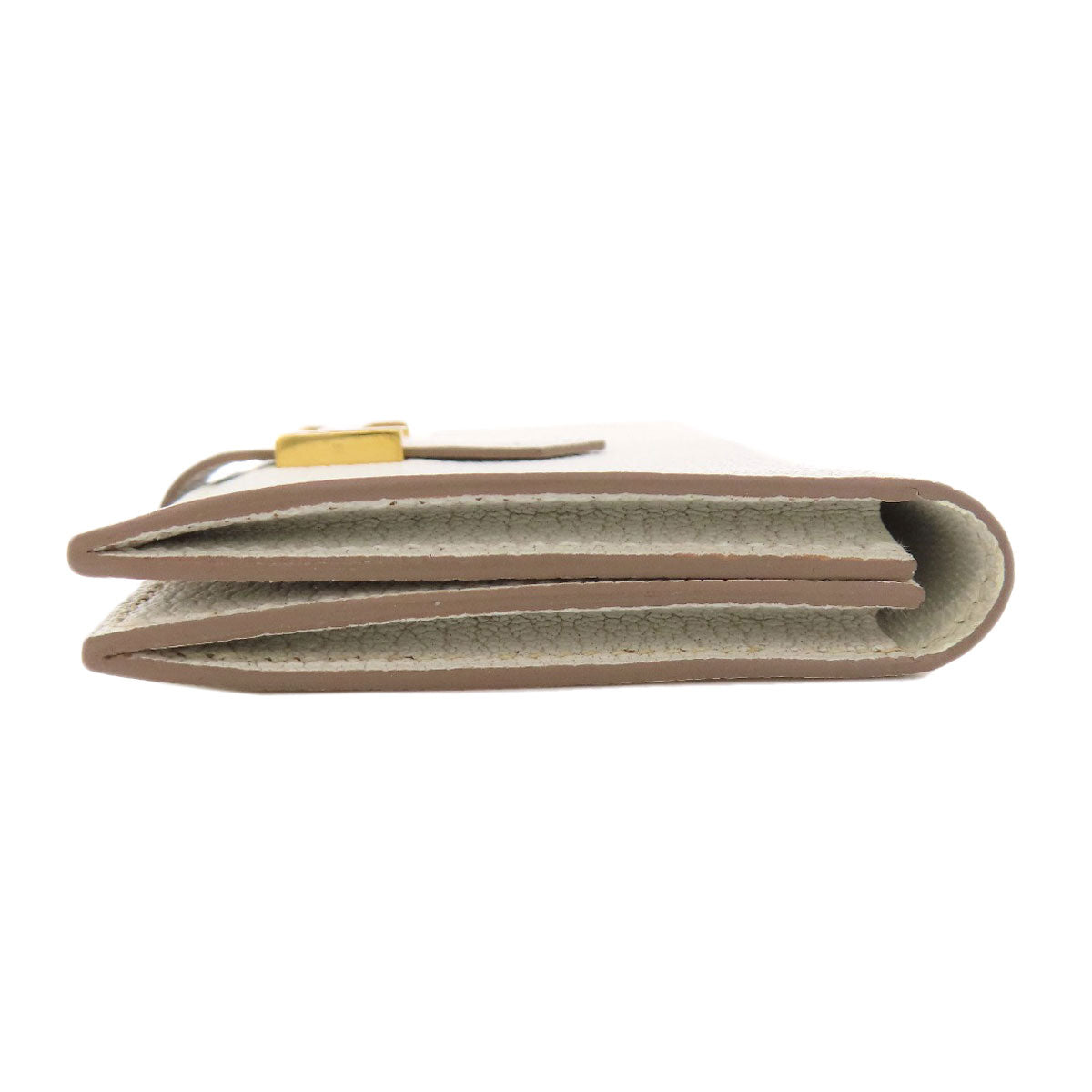 HERMES Card Case leather white Bearn Gold Metal