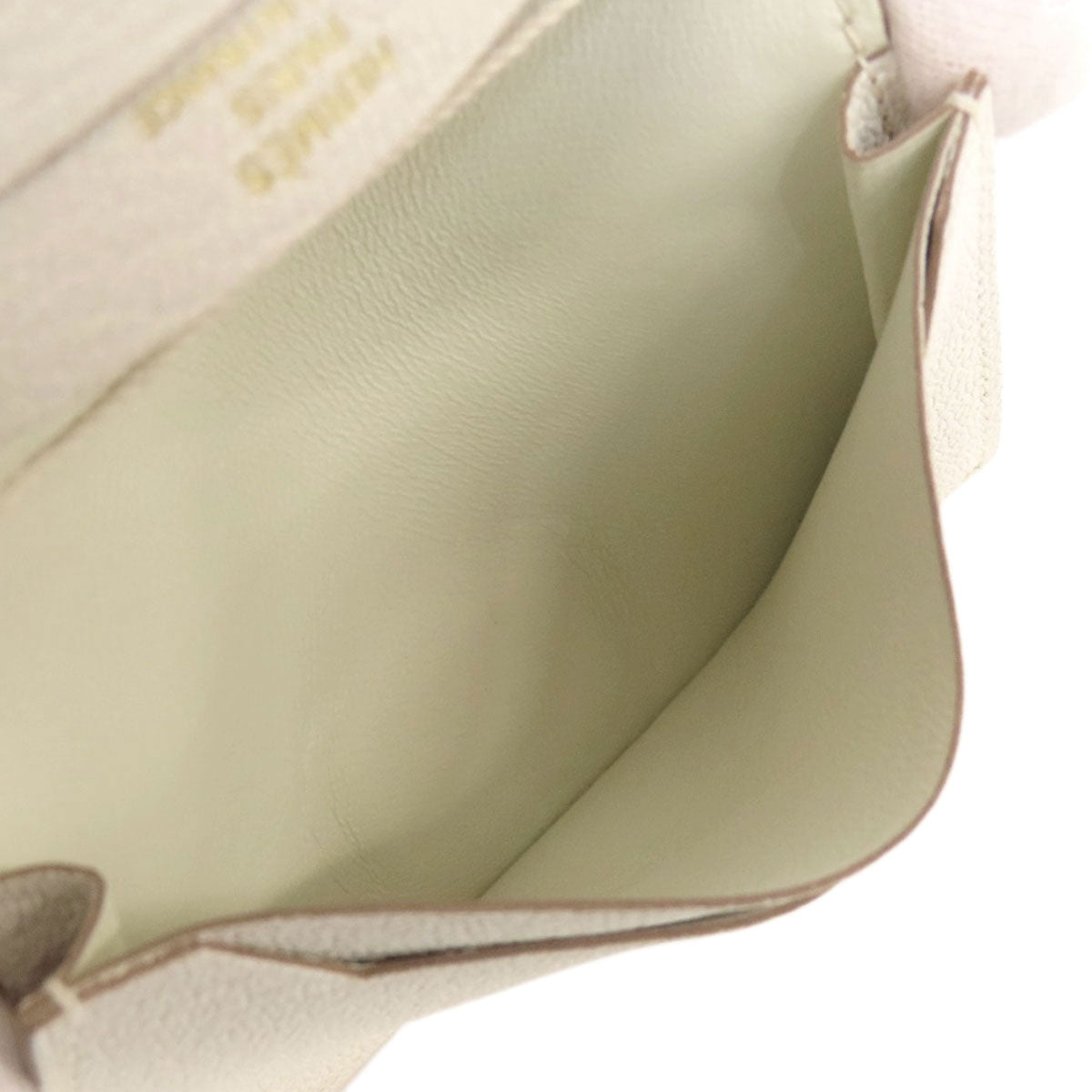 HERMES Card Case leather white Bearn Gold Metal
