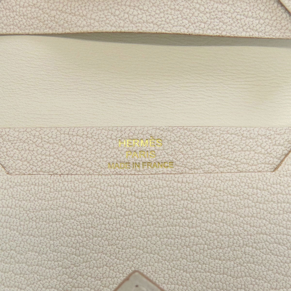 HERMES Card Case leather white Bearn Gold Metal