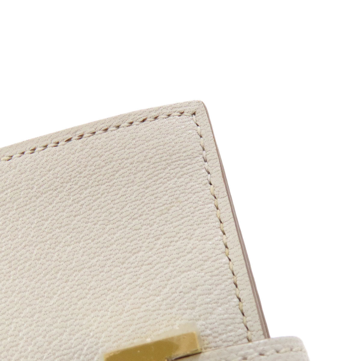 HERMES Card Case leather white Bearn Gold Metal
