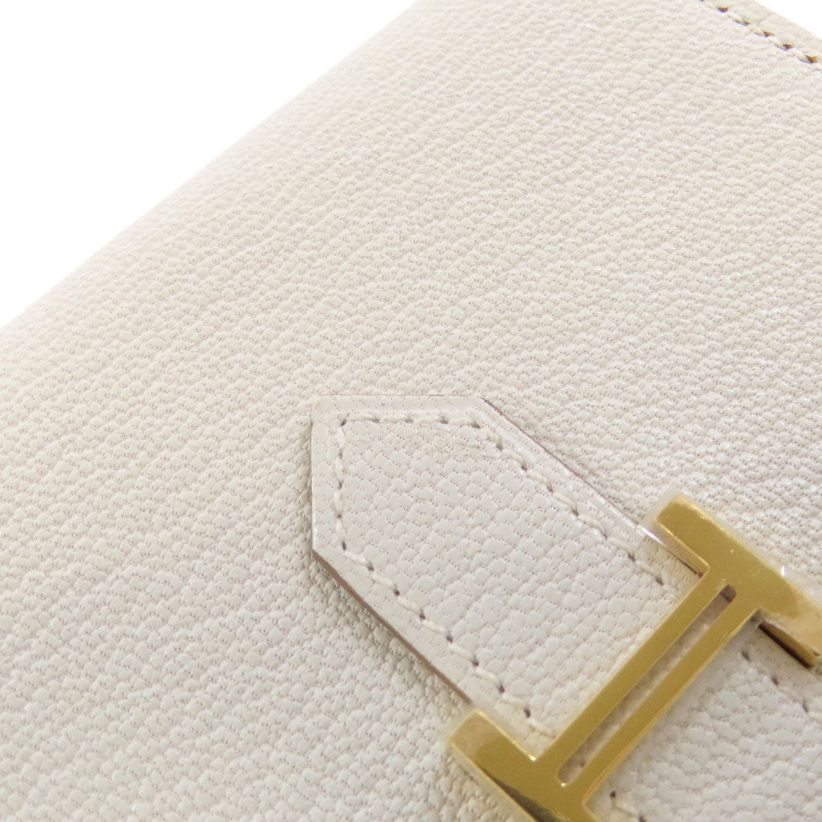 HERMES Card Case leather white Bearn Gold Metal