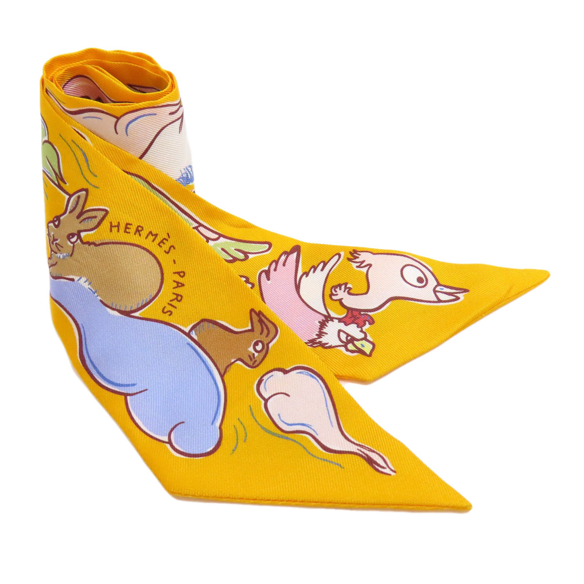 HERMES scarf silk yellow Twilly Women Used