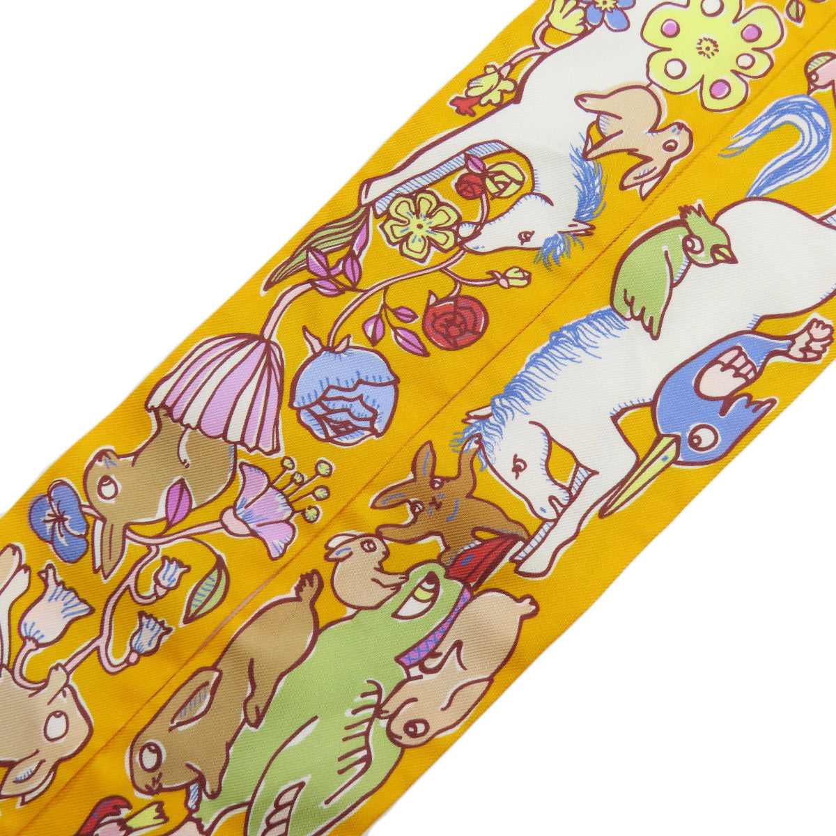 HERMES scarf silk yellow Twilly Women Used