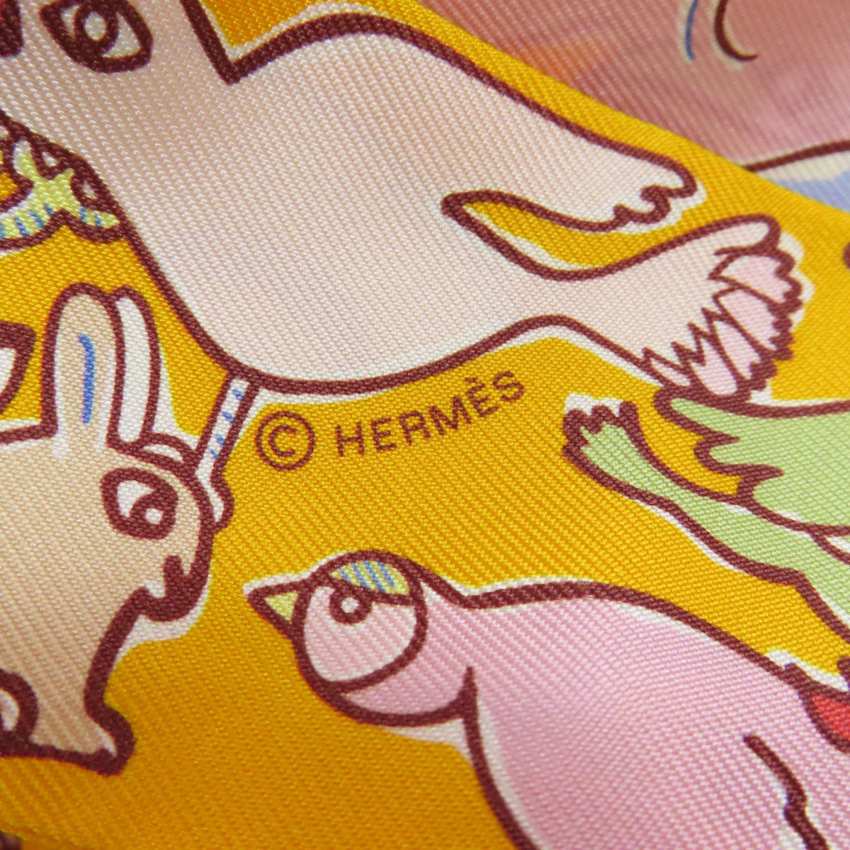 HERMES scarf silk yellow Twilly Women Used
