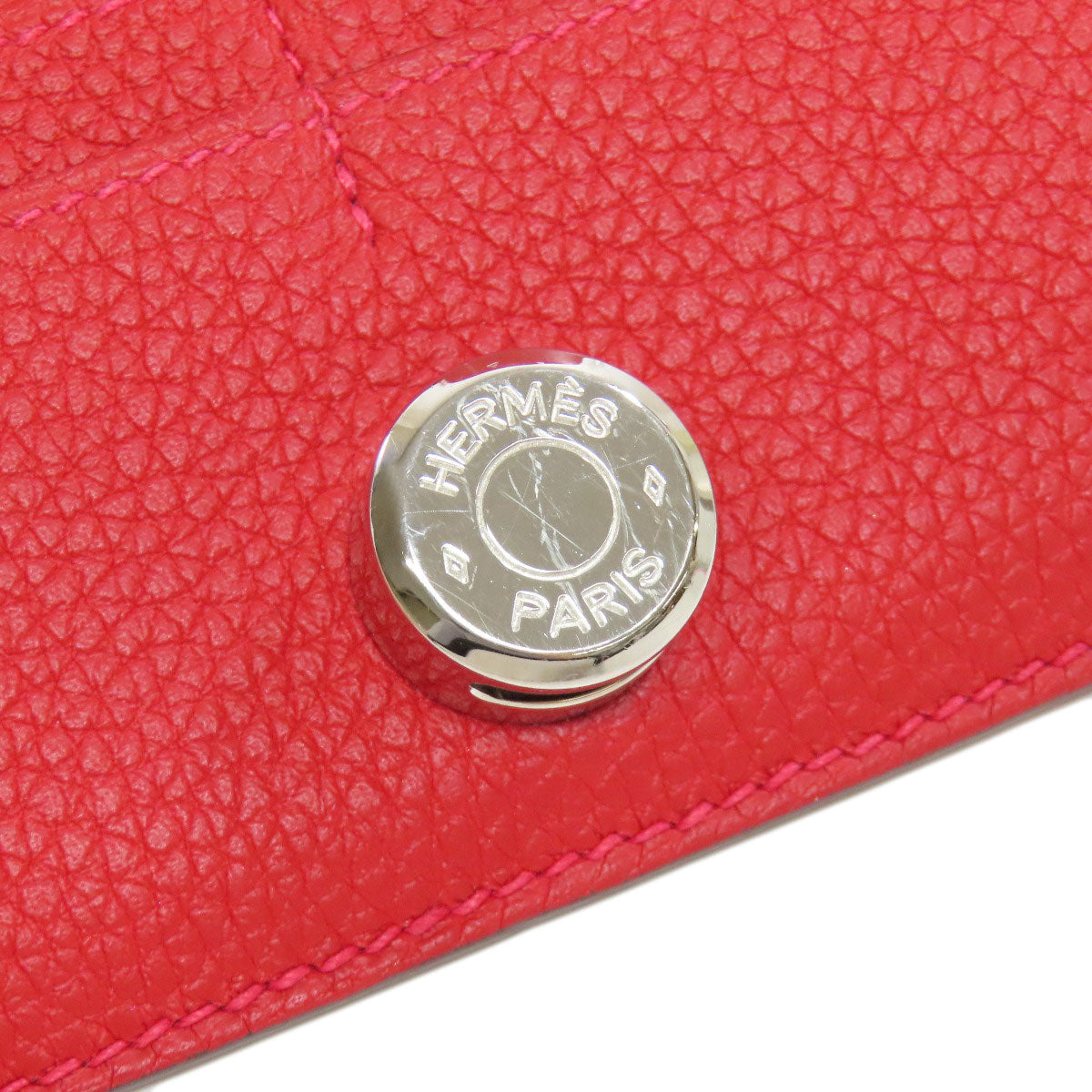HERMES Long Wallet Purse Togo Red Dogon Long SilverMetal