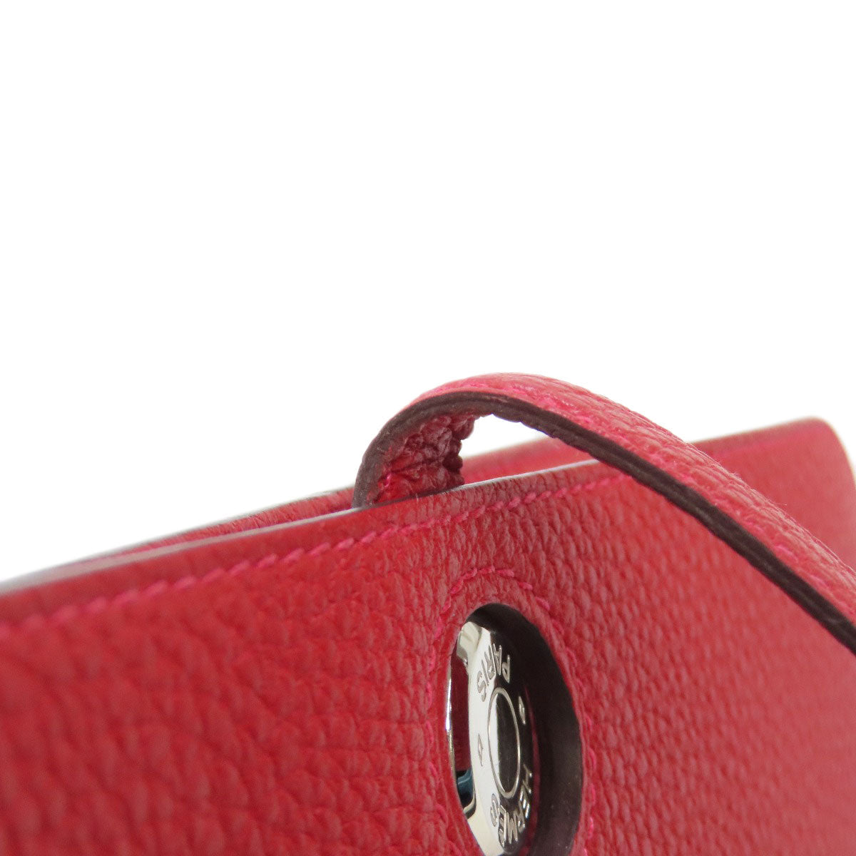 HERMES Long Wallet Purse Togo Red Dogon Long SilverMetal
