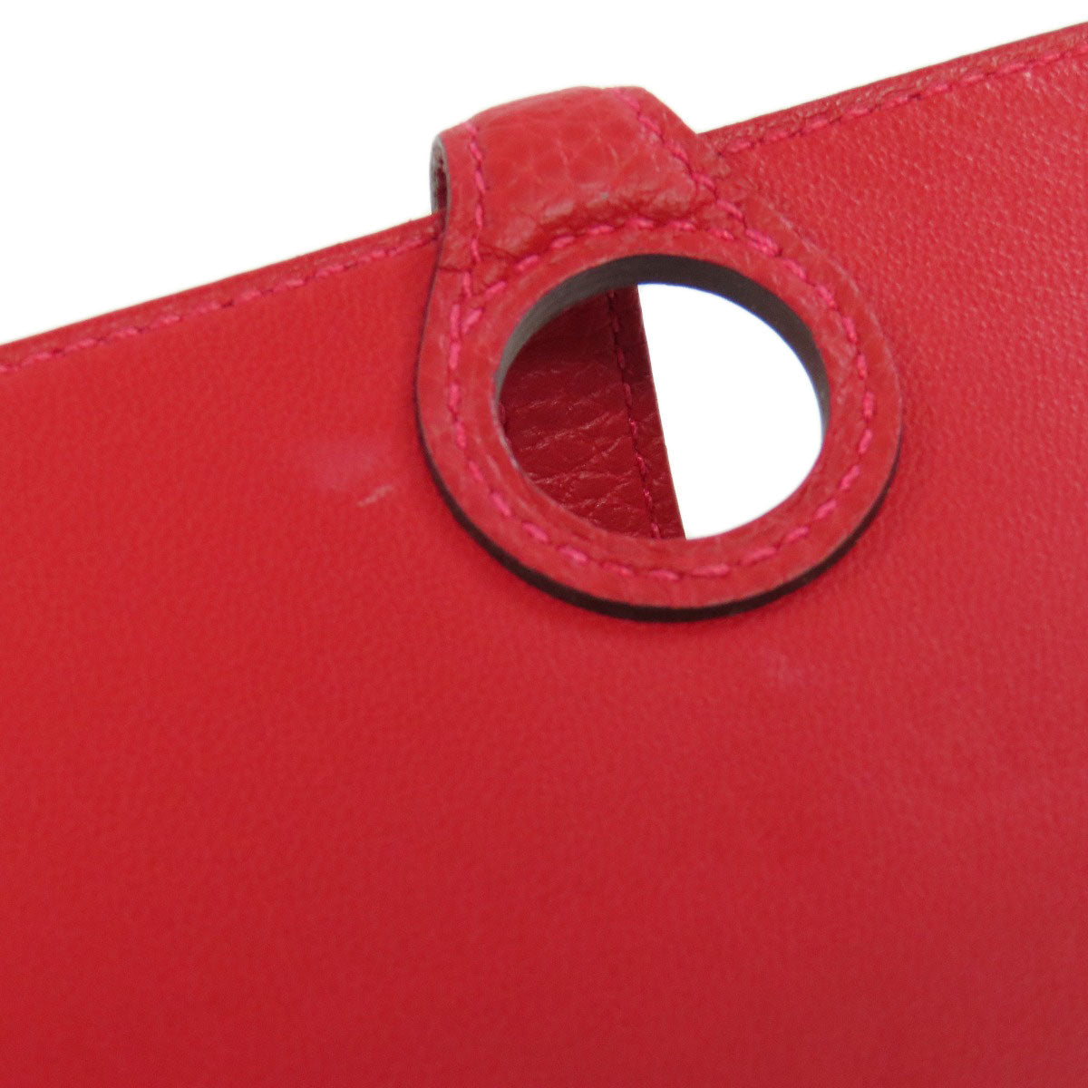 HERMES Long Wallet Purse Togo Red Dogon Long SilverMetal