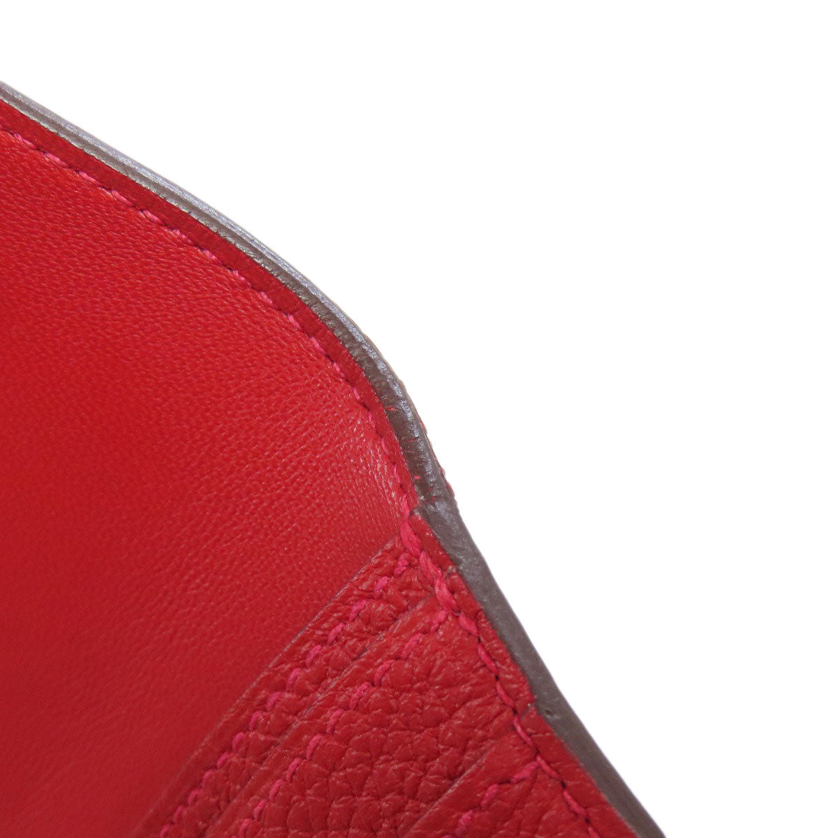 HERMES Long Wallet Purse Togo Red Dogon Long SilverMetal