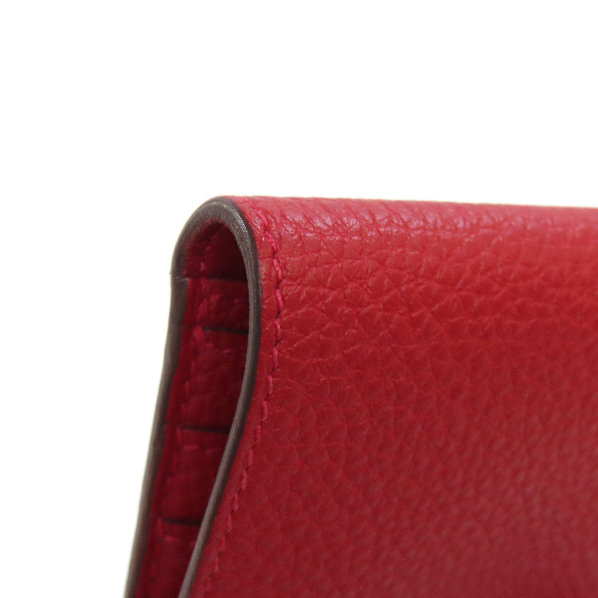 HERMES Long Wallet Purse Togo Red Dogon Long SilverMetal