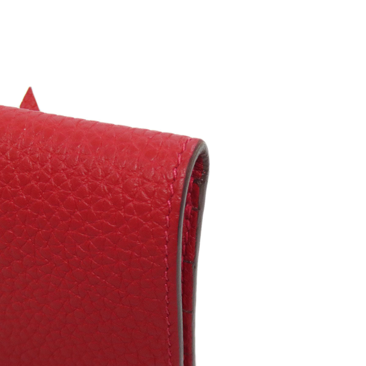 HERMES Long Wallet Purse Togo Red Dogon Long SilverMetal