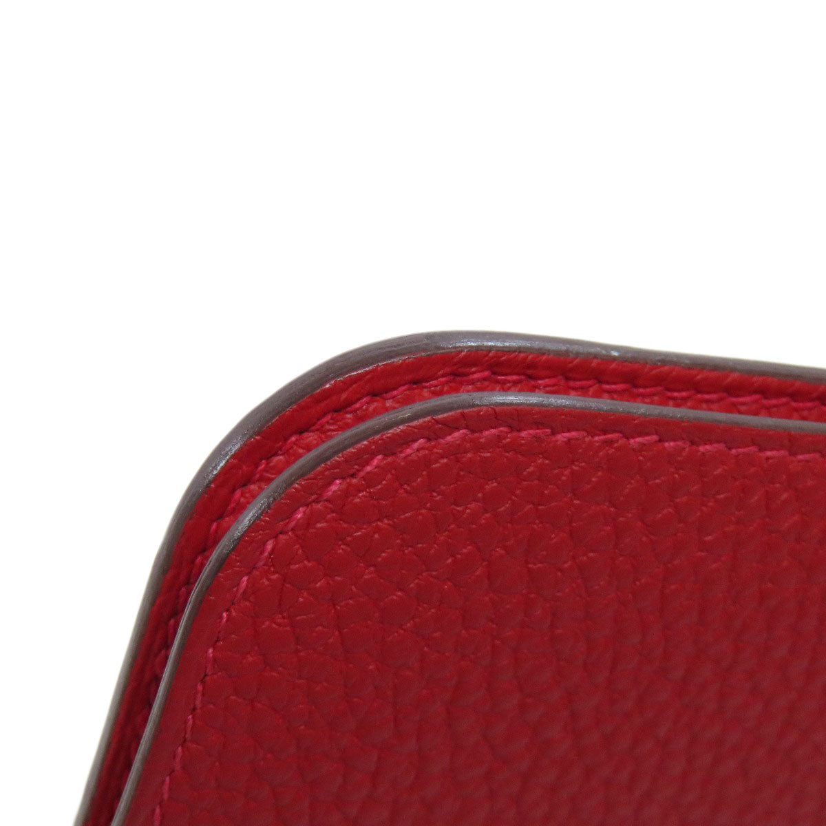 HERMES Long Wallet Purse Togo Red Dogon Long SilverMetal