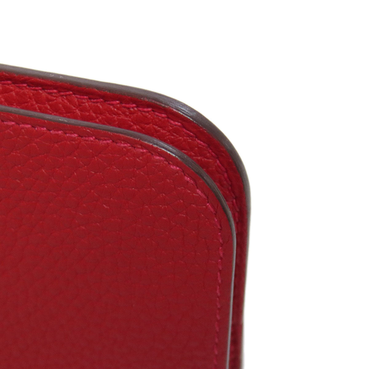HERMES Long Wallet Purse Togo Red Dogon Long SilverMetal