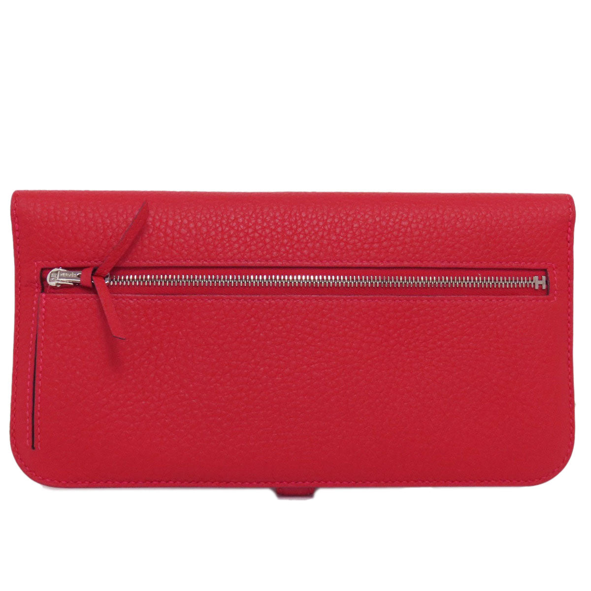 HERMES Long Wallet Purse Togo Red Dogon Long SilverMetal
