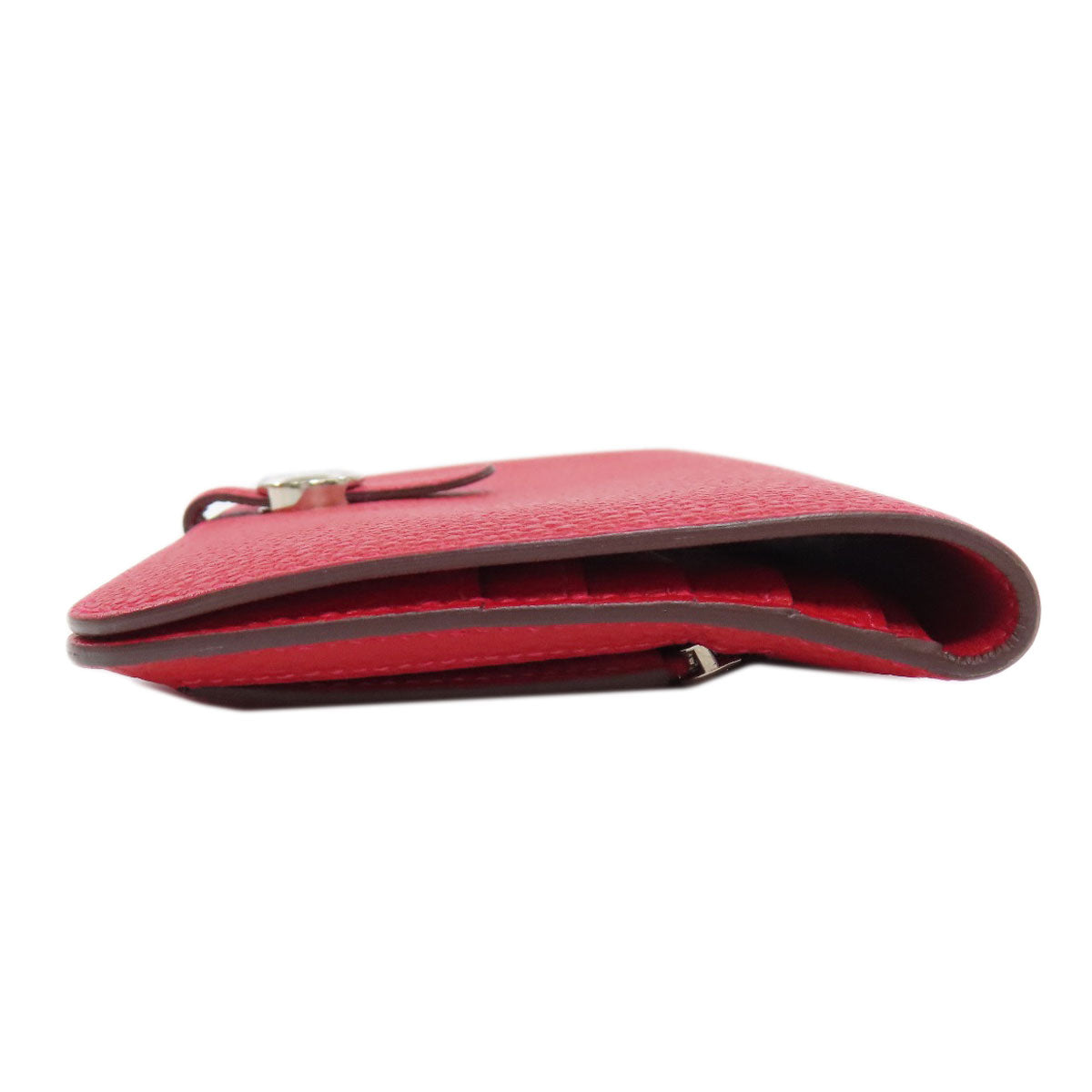 HERMES Long Wallet Purse Togo Red Dogon Long SilverMetal