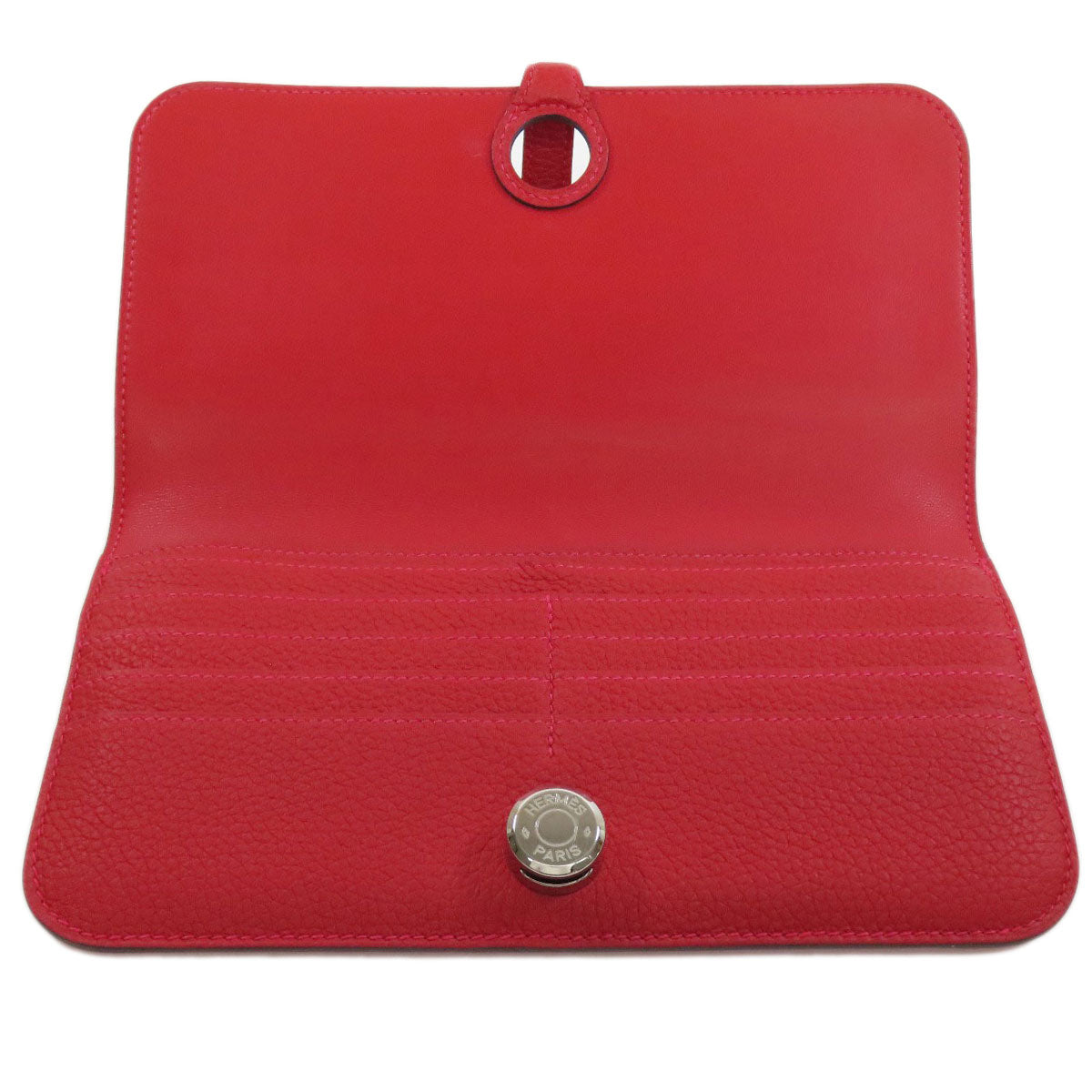 HERMES Long Wallet Purse Togo Red Dogon Long SilverMetal