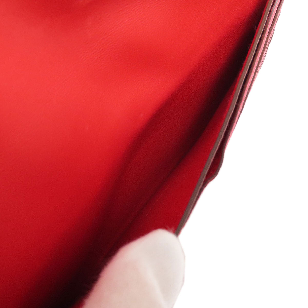 HERMES Long Wallet Purse Togo Red Dogon Long SilverMetal