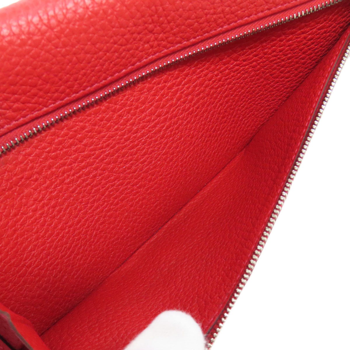 HERMES Long Wallet Purse Togo Red Dogon Long SilverMetal