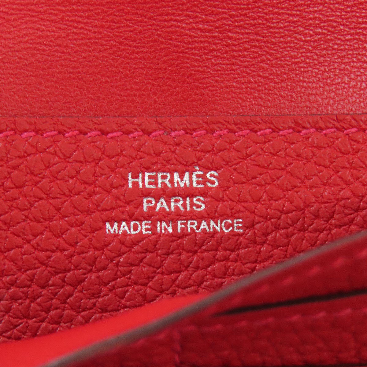 HERMES Long Wallet Purse Togo Red Dogon Long SilverMetal