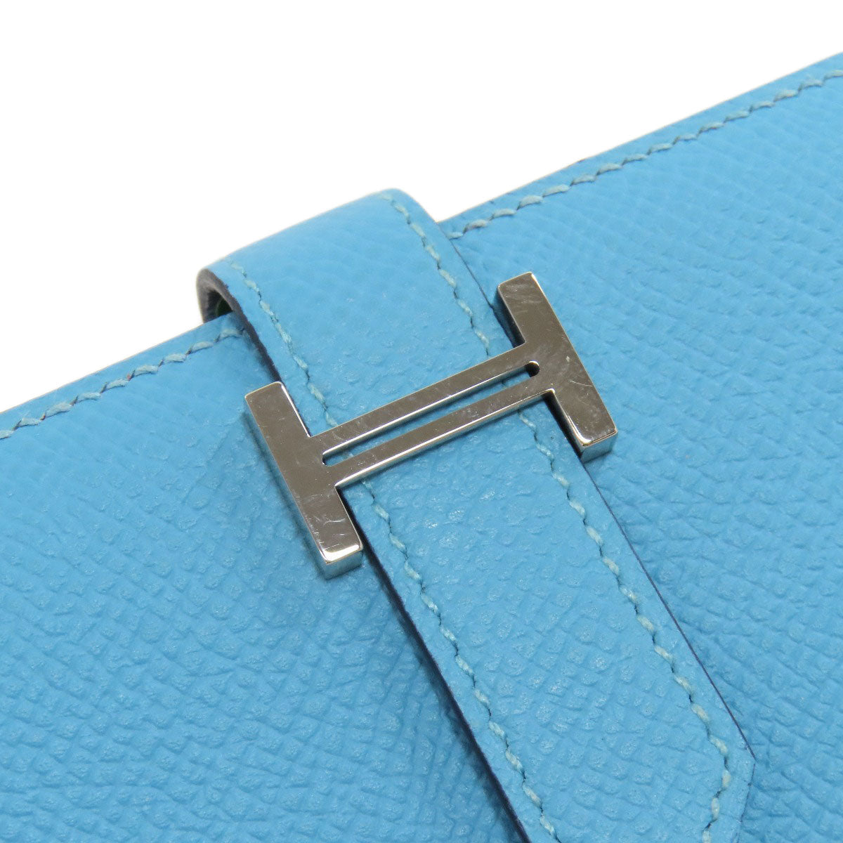 HERMES Bifold Wallet Epsom blue Bearn Compact SilverMetal
