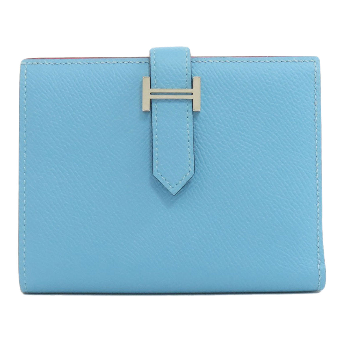 HERMES Bifold Wallet Epsom blue Bearn Compact SilverMetal