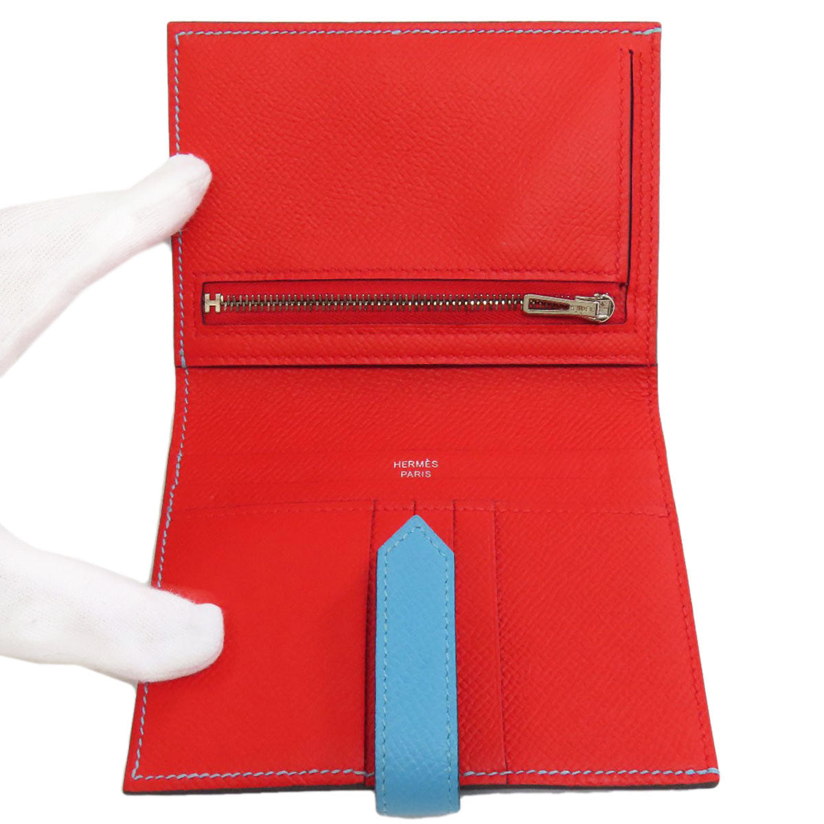 HERMES Bifold Wallet Epsom blue Bearn Compact SilverMetal