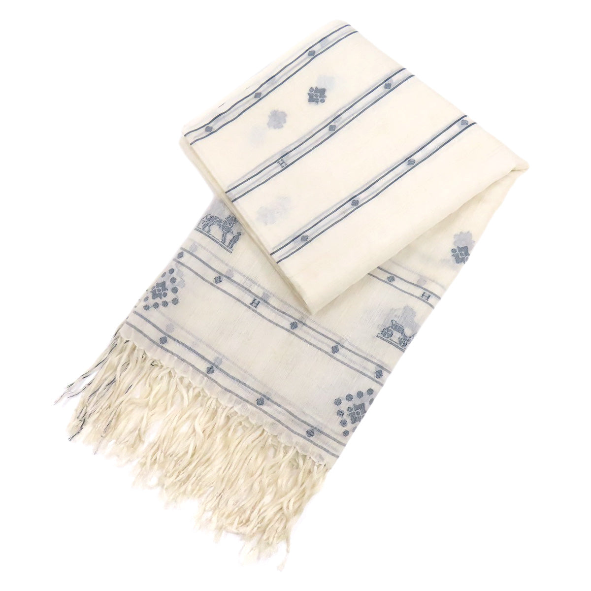HERMES Stall Silk, Cotton white Carriage Pattern Women Used