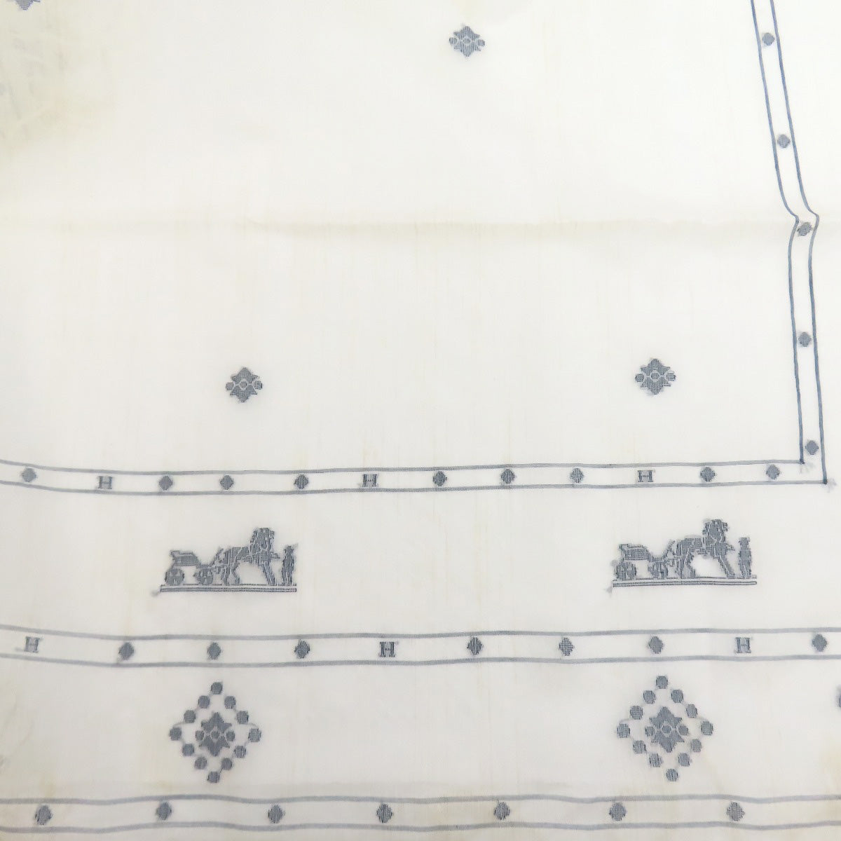 HERMES Stall Silk, Cotton white Carriage Pattern Women Used