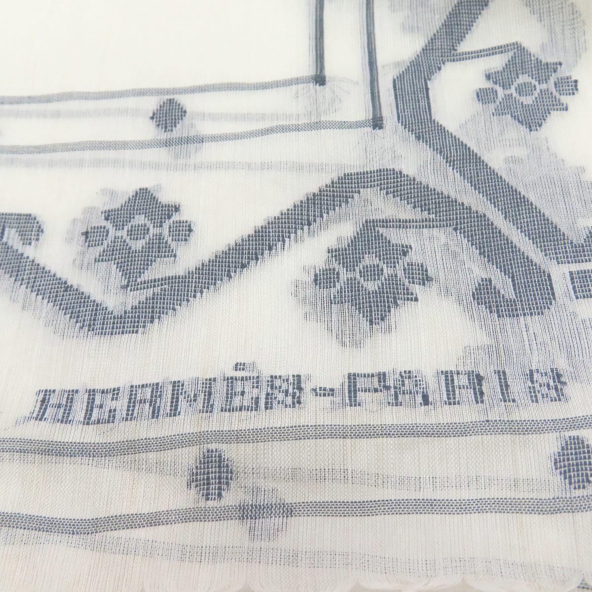 HERMES Stall Silk, Cotton white Carriage Pattern Women Used