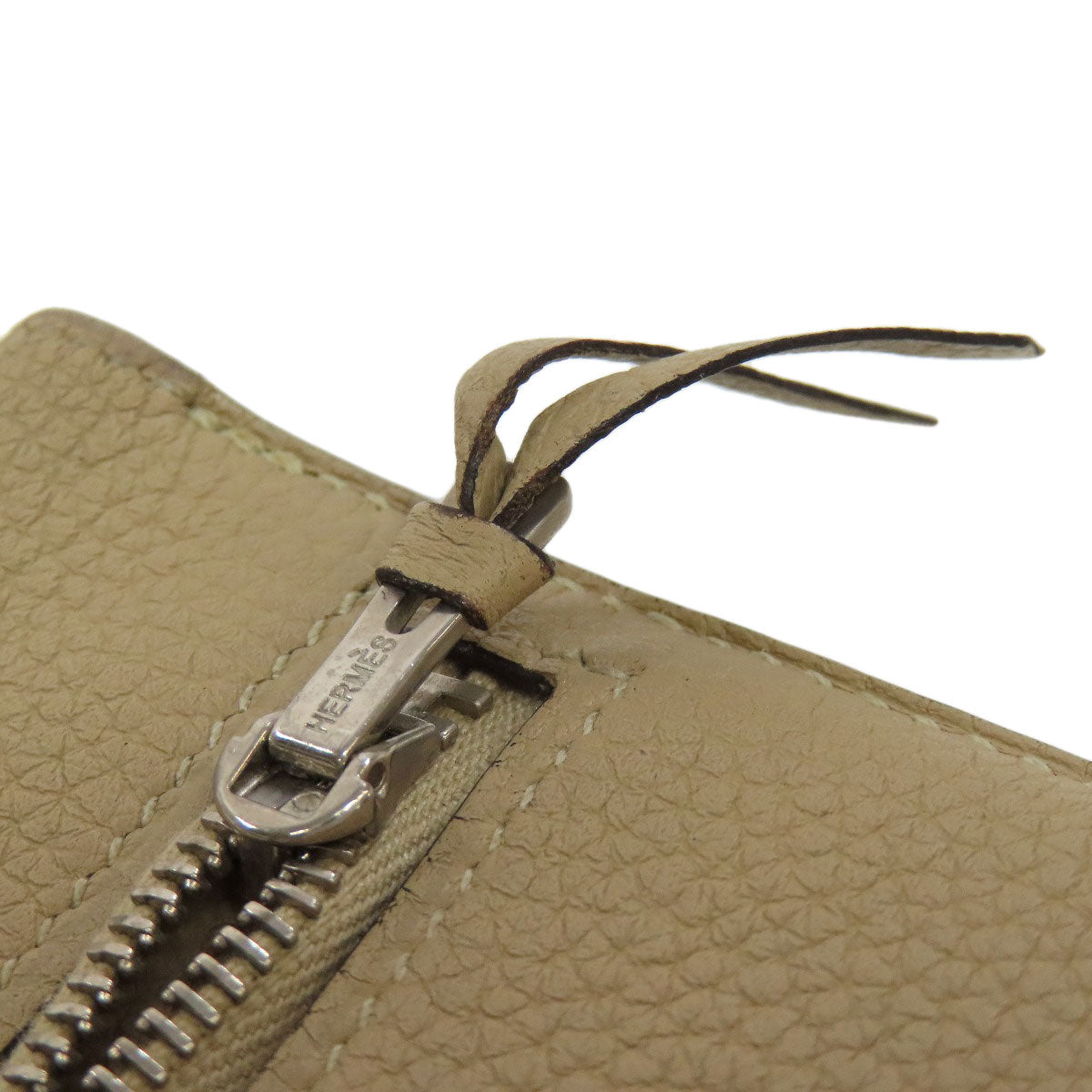 HERMES Long Wallet Purse Taurillon Clemence beige Dogon Long SilverMetal