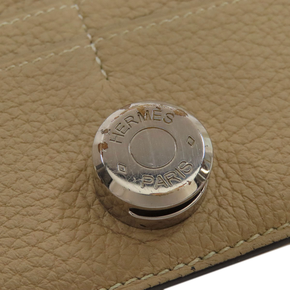 HERMES Long Wallet Purse Taurillon Clemence beige Dogon Long SilverMetal