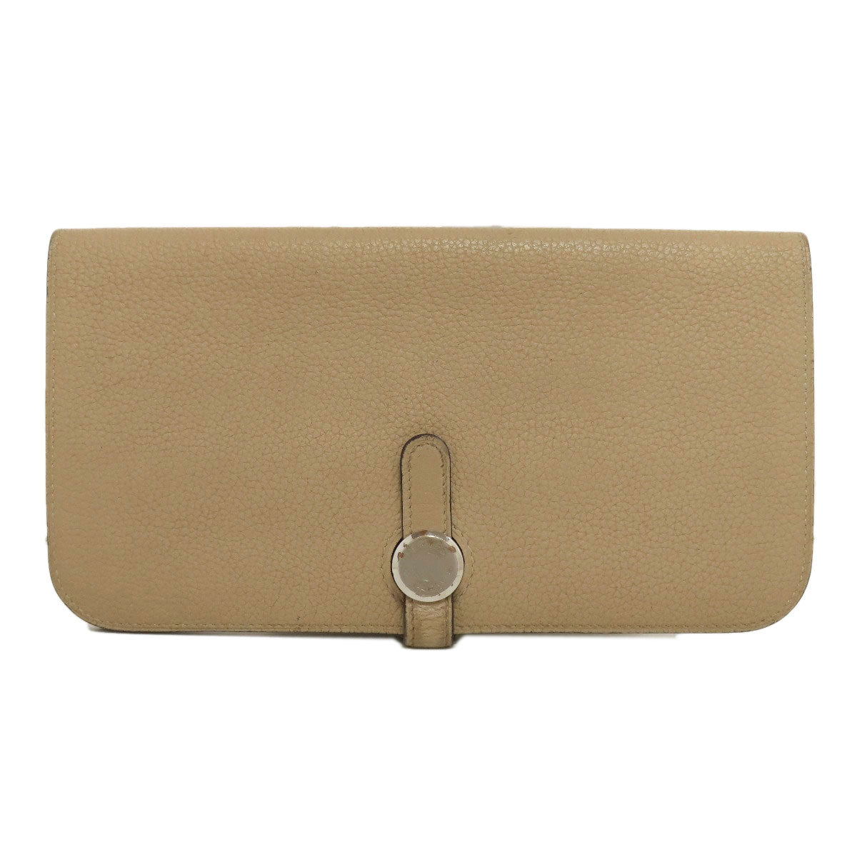 HERMES Long Wallet Purse Taurillon Clemence beige Dogon Long SilverMetal
