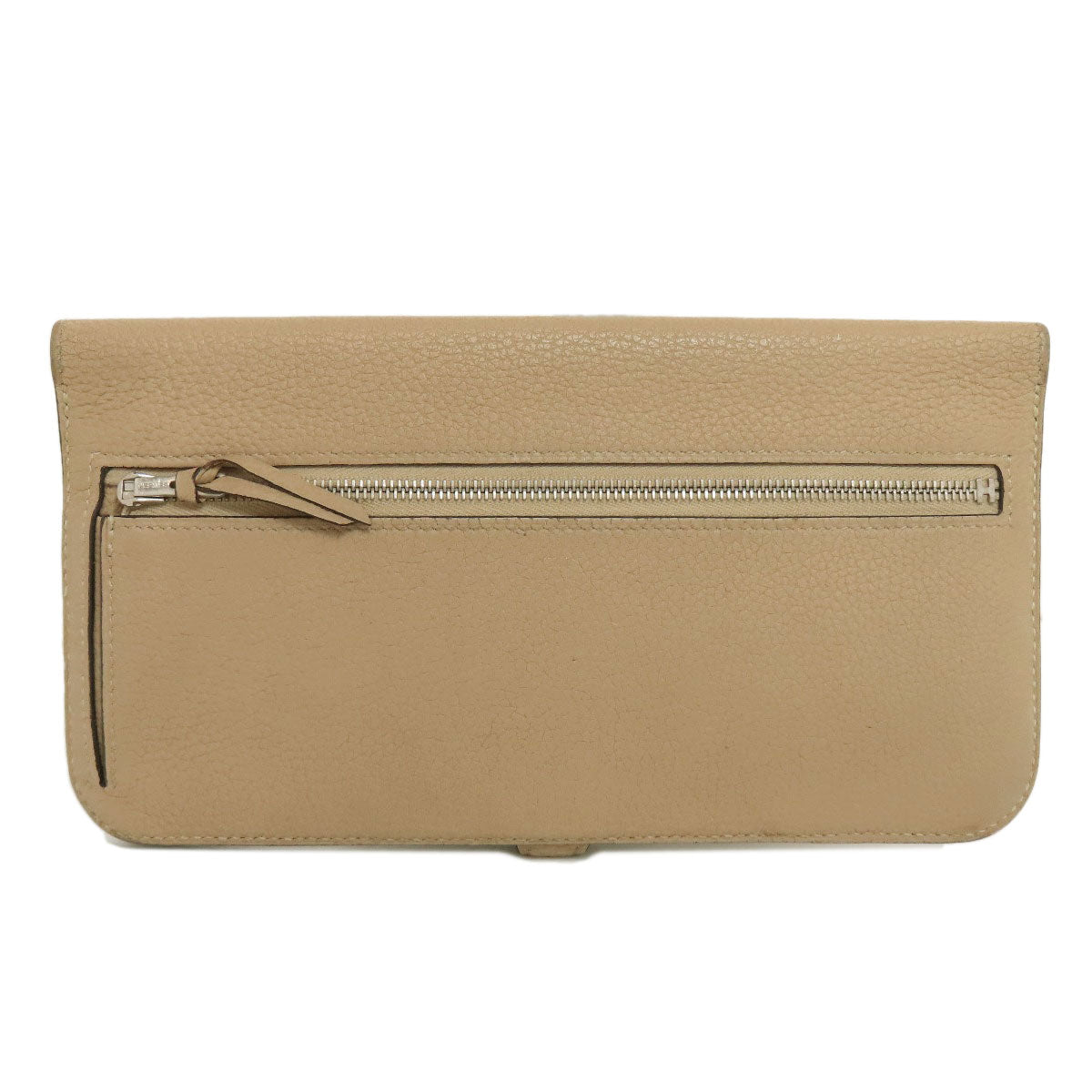 HERMES Long Wallet Purse Taurillon Clemence beige Dogon Long SilverMetal