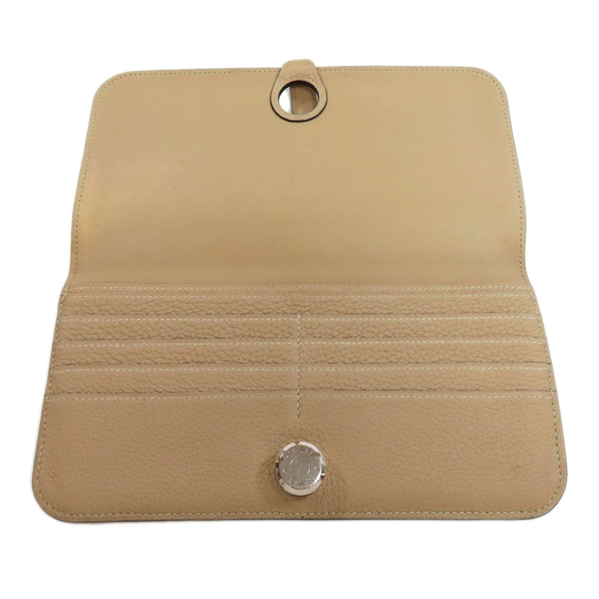 HERMES Long Wallet Purse Taurillon Clemence beige Dogon Long SilverMetal