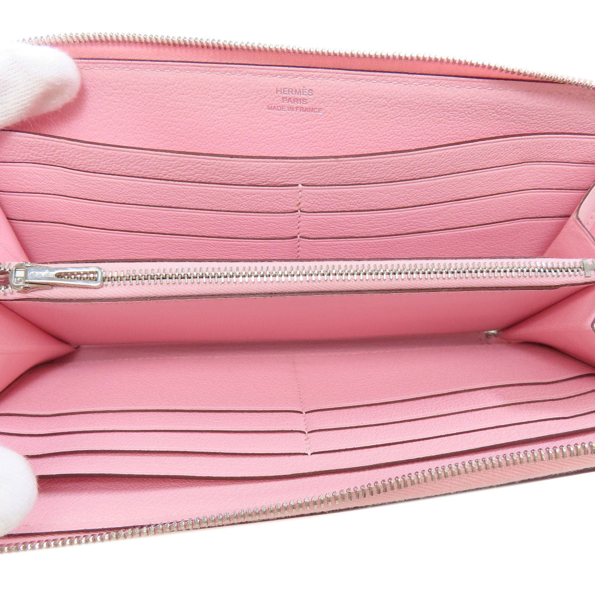 HERMES Long Wallet Purse Swift pink Azap Classic SilverMetal